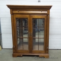 Wood, Glass Display Case Hutch Curio w Storage Drawer, Lights